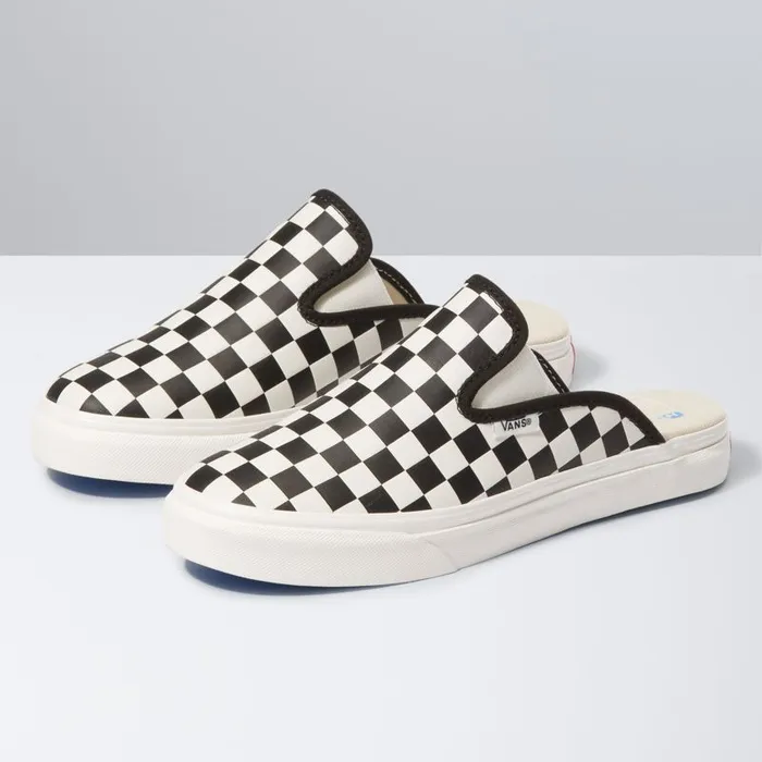 Surf Vibes Women Vans Leather Checkerboard Mule SF Blackwhite