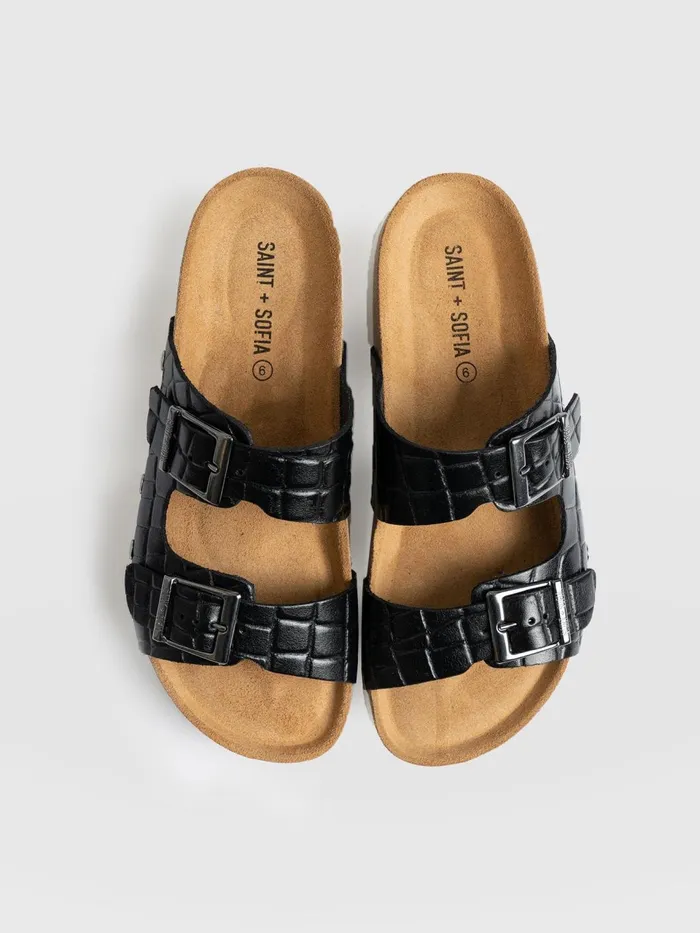 Sutton Slide 8211 Black Croc Studded Black Croc Studded Women Saint And Sofia All Sandals