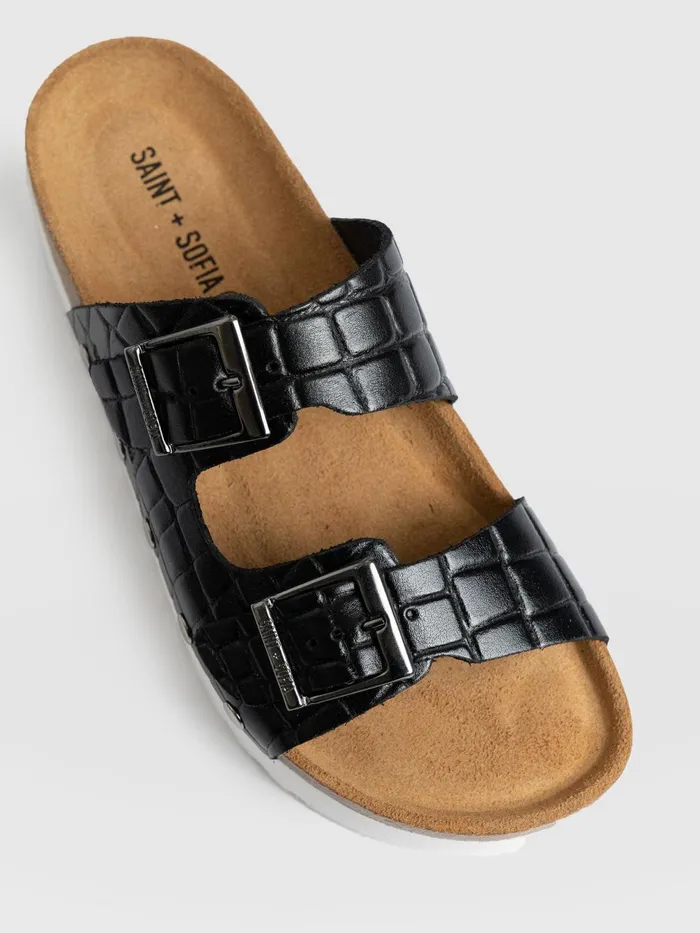Sutton Slide 8211 Black Croc Studded Black Croc Studded Women Saint And Sofia All Sandals