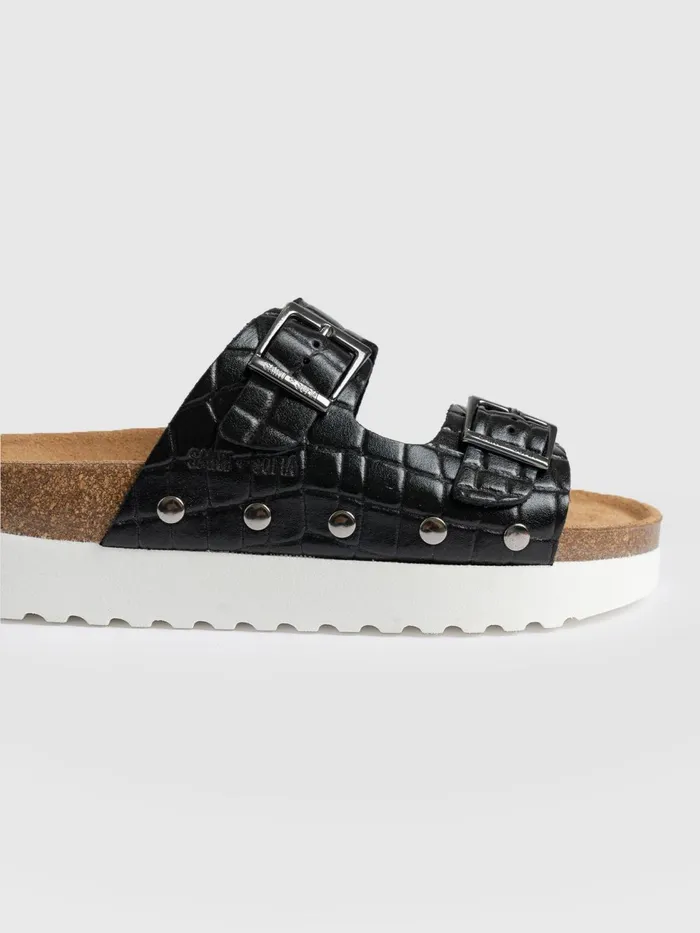 Sutton Slide 8211 Black Croc Studded Black Croc Studded Women Saint And Sofia All Sandals