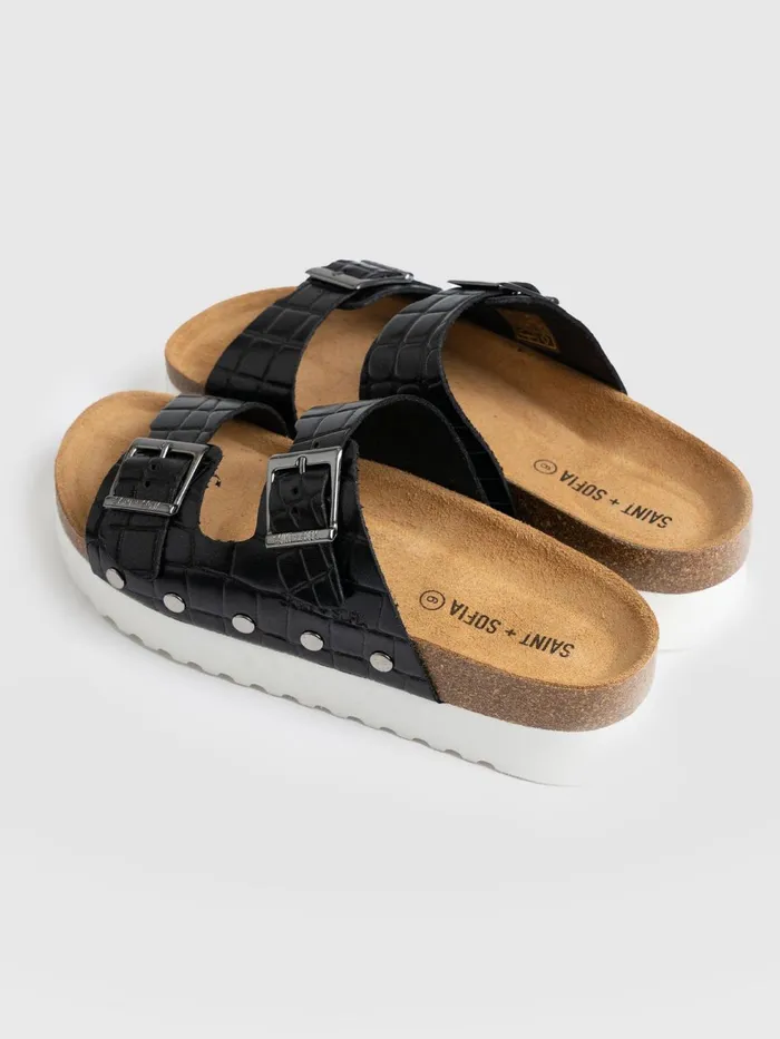 Sutton Slide 8211 Black Croc Studded Black Croc Studded Women Saint And Sofia All Sandals