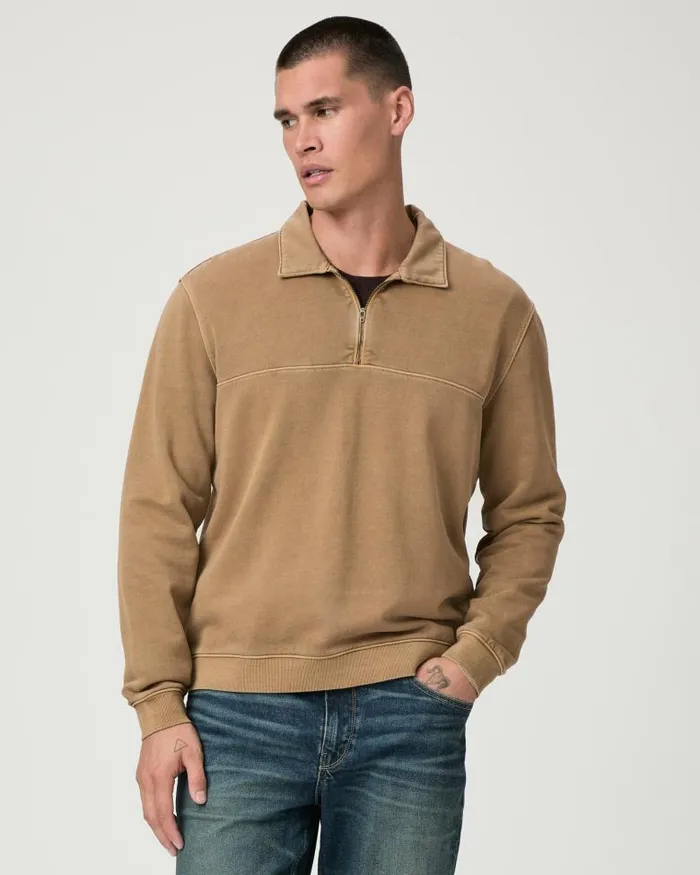 Sweaters and Sweatshirts Men PAIGE Davion Quarter Zip Pullover 8211 Vintage Dried Tobacco