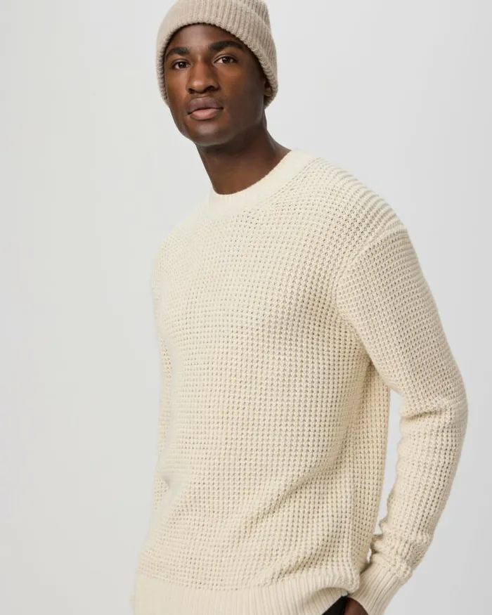 Sweaters and Sweatshirts Men PAIGE Mylo Waffle Crew Sweater 8211 Heathered Natural