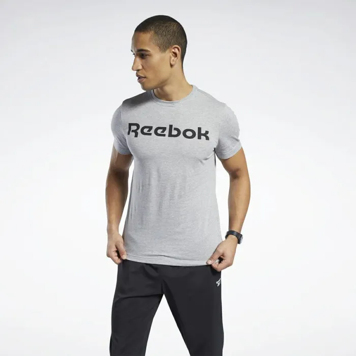 TShirts and Graphic Tees Mens Reebok Graphic Series Linear Logo Tee Medium Grey Heather TShirts and Graphic Tees Mens Reebok Graphic Series Linear Logo Tee Medium Grey Heather