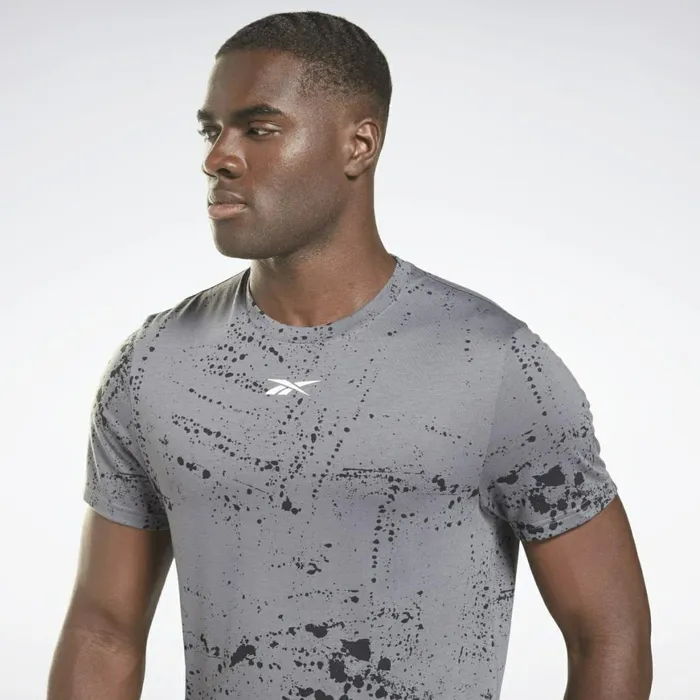 TShirts and Graphic Tees Mens Reebok Workout Ready Allover Print TShirt Cold Grey 6