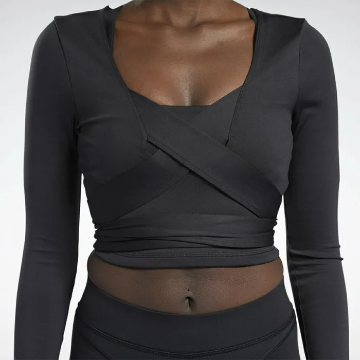 TShirts and Graphic Tees Womens Reebok Cardi B Long Sleeve Crop Top Black