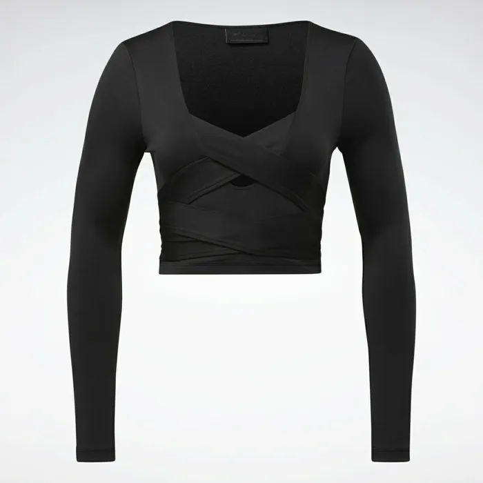TShirts and Graphic Tees Womens Reebok Cardi B Long Sleeve Crop Top Black