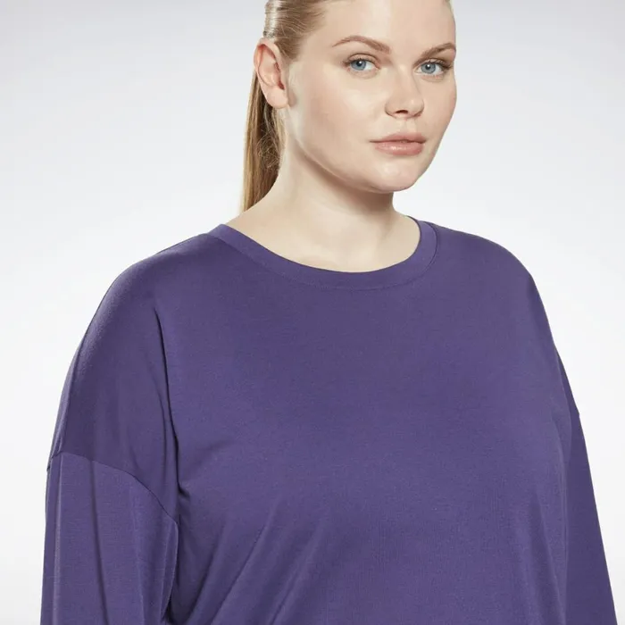 TShirts and Graphic Tees Womens Reebok Workout Ready Supremium Long Sleeve TShirt Plus Size Dark Orchid