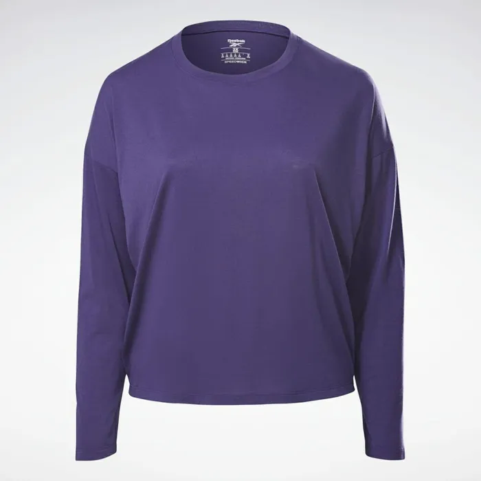 TShirts and Graphic Tees Womens Reebok Workout Ready Supremium Long Sleeve TShirt Plus Size Dark Orchid