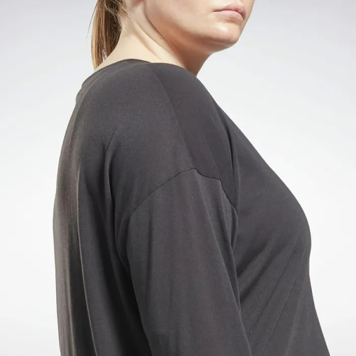 TShirts and Graphic Tees Womens Reebok Workout Ready Supremium Long Sleeve TShirt Plus Size Night Black