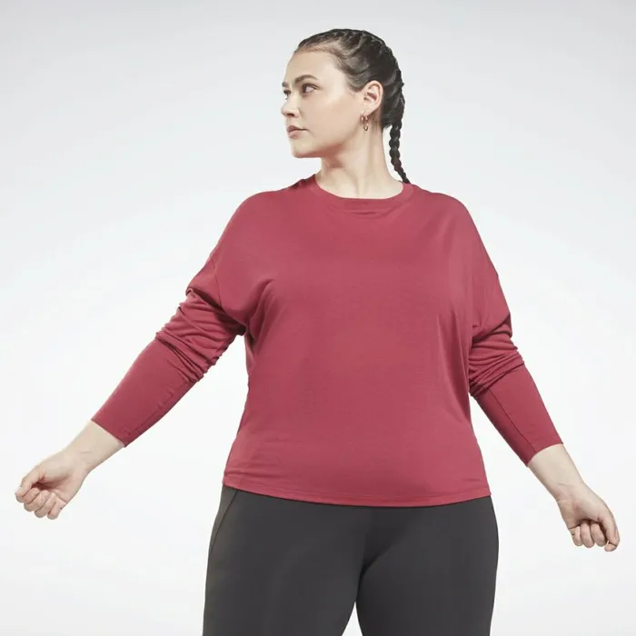 TShirts and Graphic Tees Womens Reebok Workout Ready Supremium Long Sleeve TShirt Plus Size Punch Berry