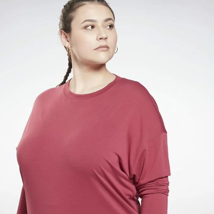 TShirts and Graphic Tees Womens Reebok Workout Ready Supremium Long Sleeve TShirt Plus Size Punch Berry