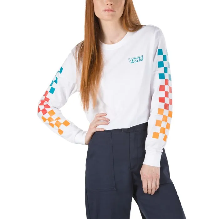 TShirts and Tanks Women Vans Downpour Cropped Long Sleeve Tee White