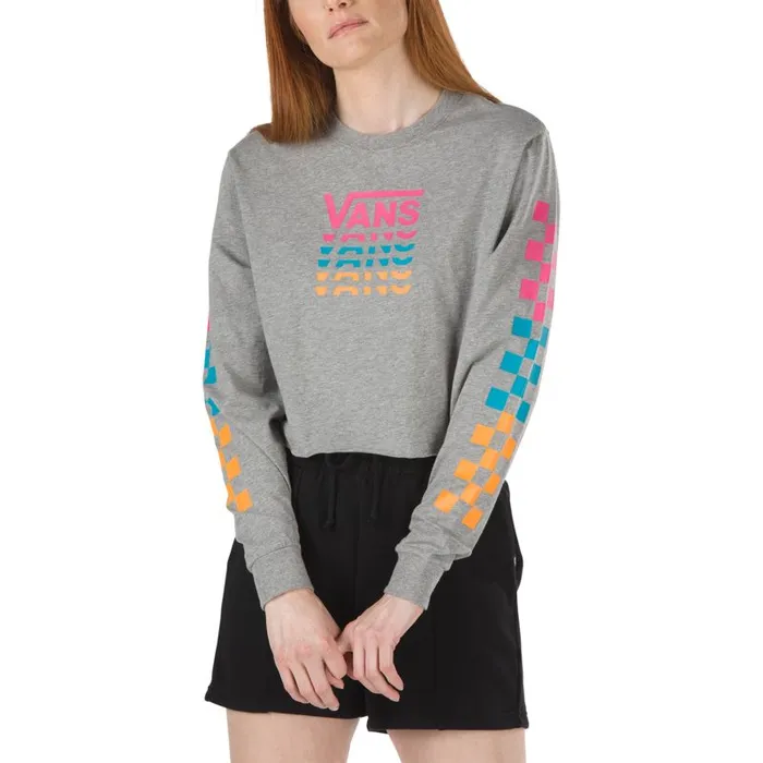 TShirts and Tanks Women Vans Panic Cropped Long Sleeve Tee Grey Heather
