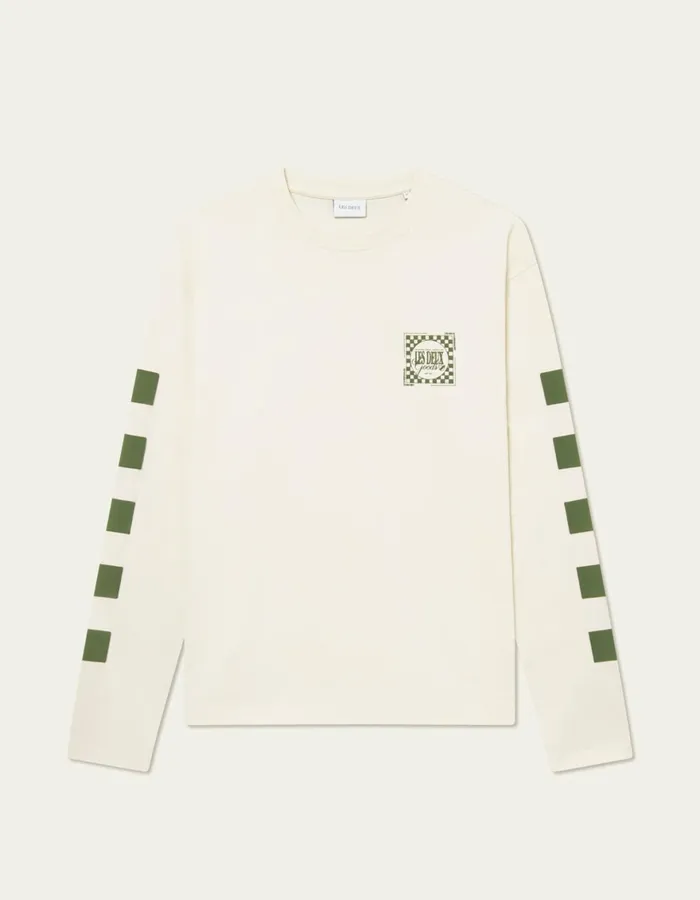 Tshirts Men Les Deux Goods LS TShirts 8211 IvoryChive Green