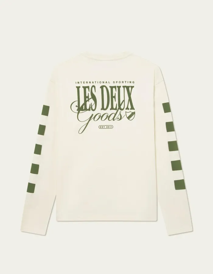 Tshirts Men Les Deux Goods LS TShirts 8211 IvoryChive Green