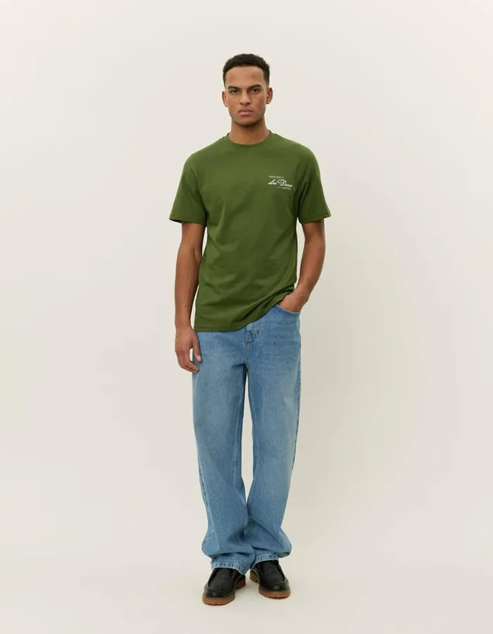 Tshirts Men Les Deux Scandinavian TShirt 8211 Chive GreenWhite