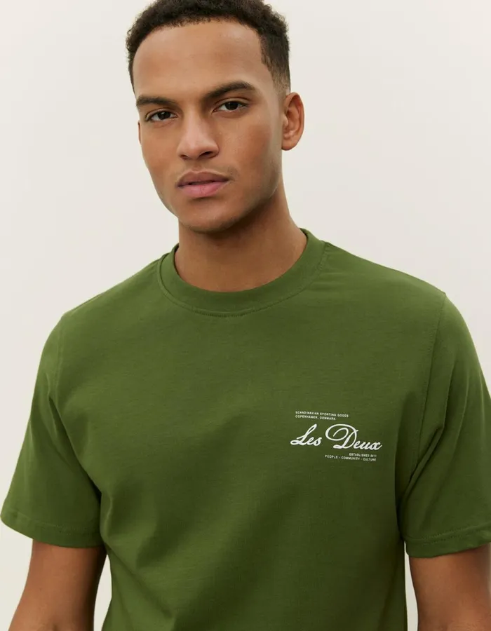 Tshirts Men Les Deux Scandinavian TShirt 8211 Chive GreenWhite