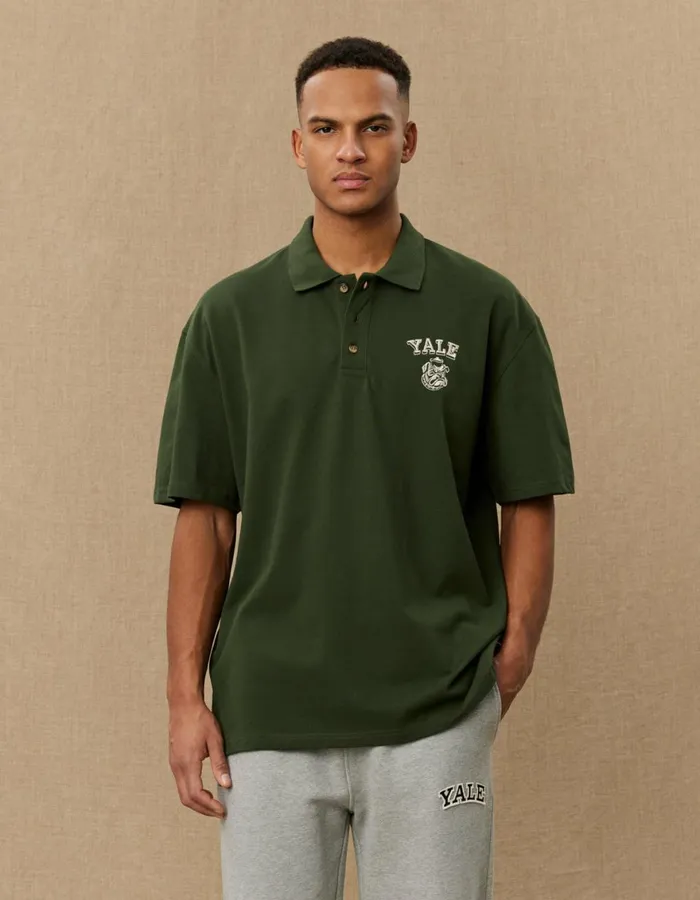 Tshirts Men Les Deux Yale Bulldog Polo SS 8211 Duffel Bag GreenIvory