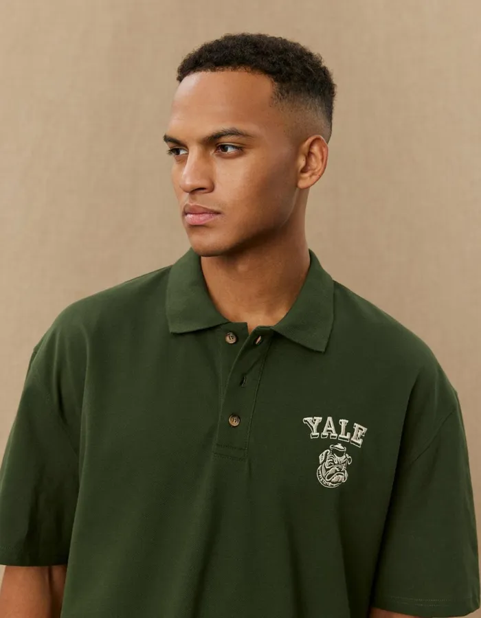 Tshirts Men Les Deux Yale Bulldog Polo SS 8211 Duffel Bag GreenIvory