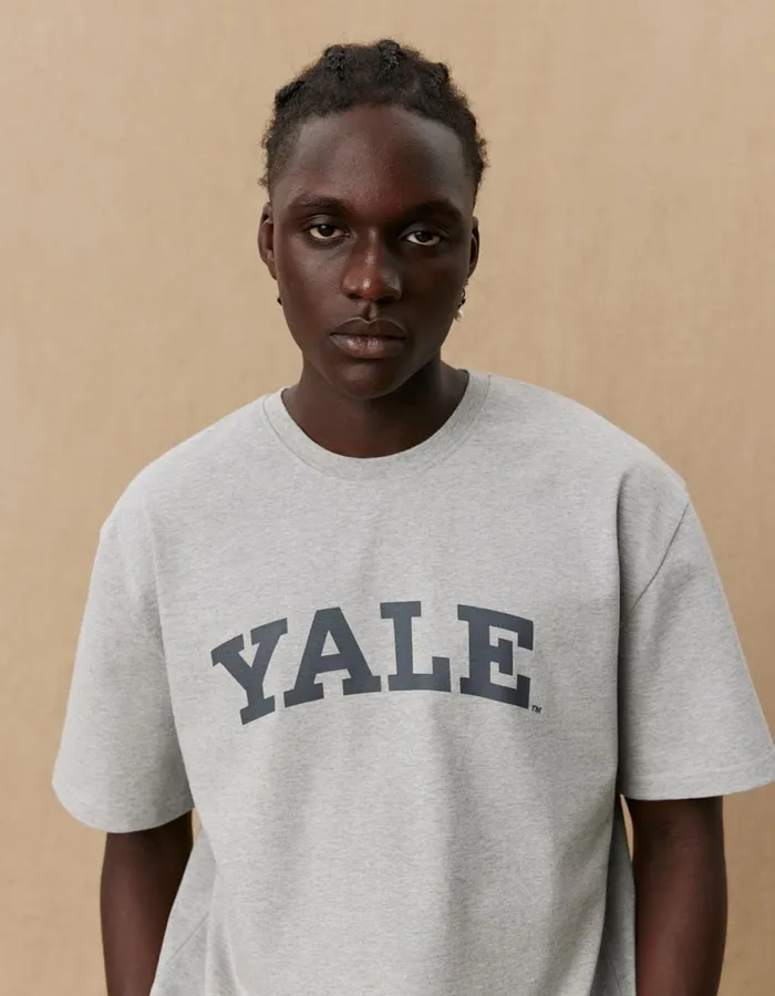Tshirts Men Les Deux Yale Logo TShirt 8211 Light Grey Melange