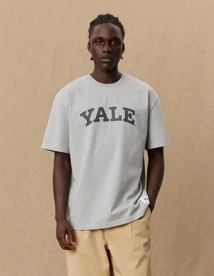 Tshirts Men Les Deux Yale Logo TShirt 8211 Light Grey Melange