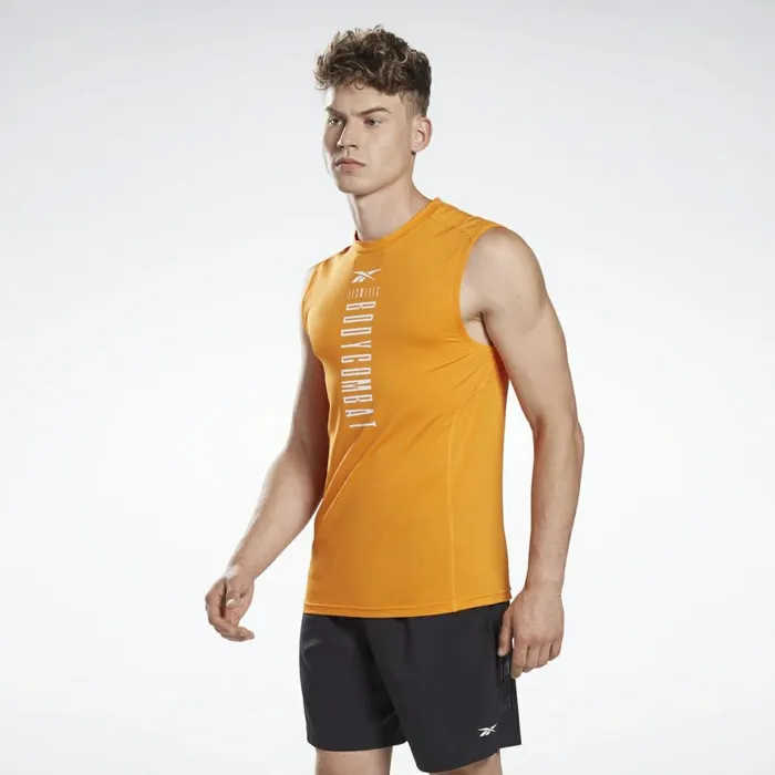 Tank Tops Mens Reebok LES MILLS BODYCOMBAT Muscle Sleeveless Tee High Vis Orange