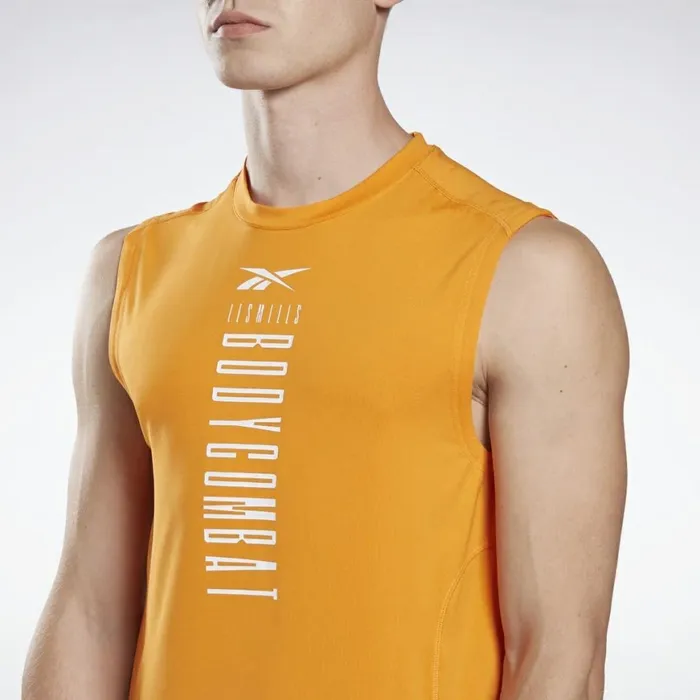 Tank Tops Mens Reebok LES MILLS BODYCOMBAT Muscle Sleeveless Tee High Vis Orange