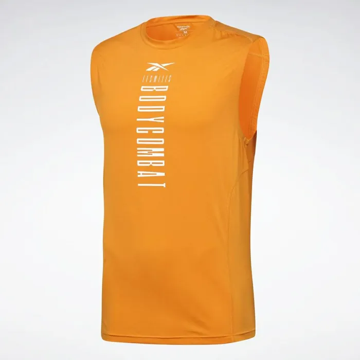 Tank Tops Mens Reebok LES MILLS BODYCOMBAT Muscle Sleeveless Tee High Vis Orange