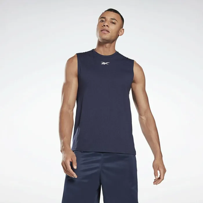 Tank Tops Mens Reebok Workout Ready Mesh Sleeveless TShirt Vector Navy
