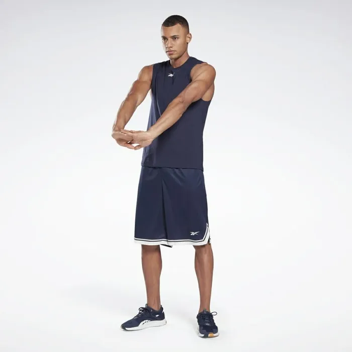 Tank Tops Mens Reebok Workout Ready Mesh Sleeveless TShirt Vector Navy