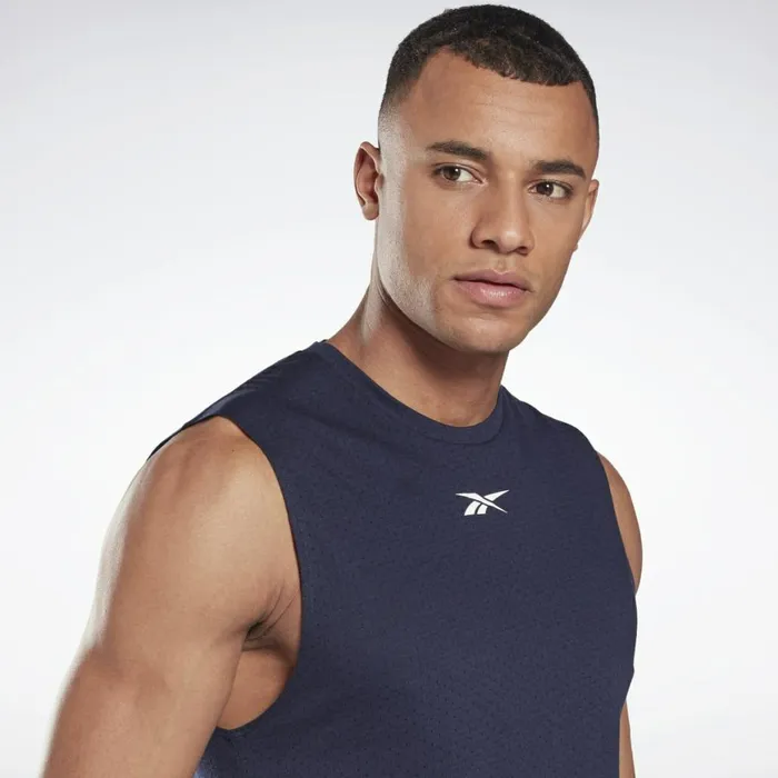 Tank Tops Mens Reebok Workout Ready Mesh Sleeveless TShirt Vector Navy