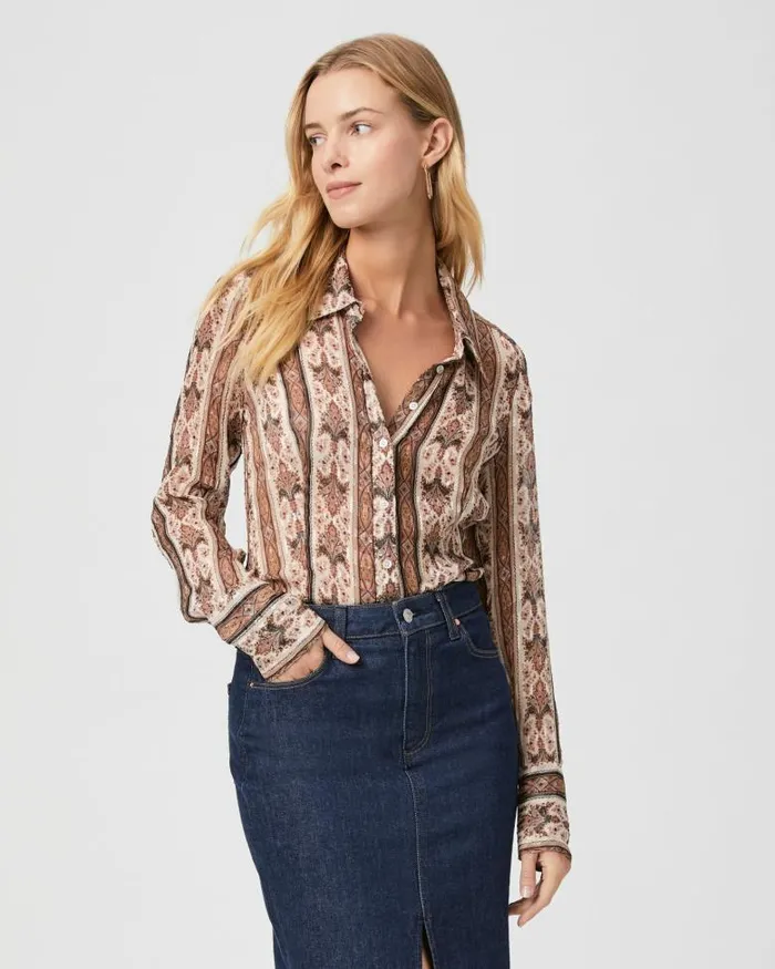 Tops and Blouses Women PAIGE Desano Shirt 8211 Buttercream Multi Tops and Blouses Women PAIGE Desano Shirt 8211 Buttercream Multi