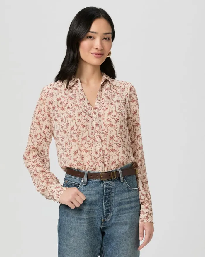 Tops and Blouses Women PAIGE Gardener Blouse 8211 CreamFlagstone Silk