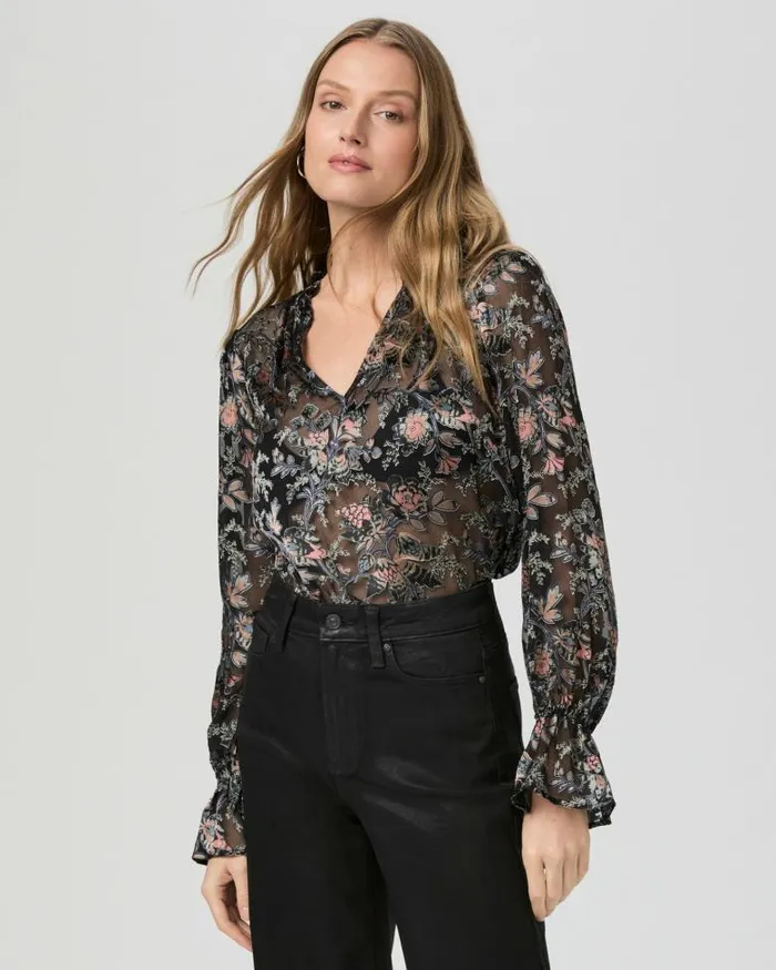 Tops and Blouses Women PAIGE Laurin Blouse 8211 Black Multi Satin