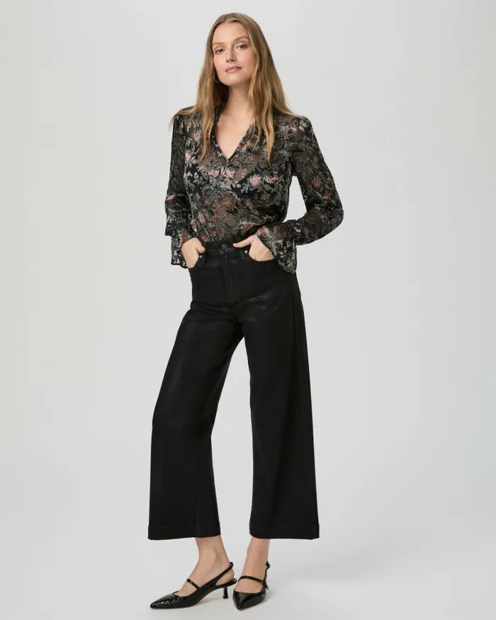 Tops and Blouses Women PAIGE Laurin Blouse 8211 Black Multi Satin