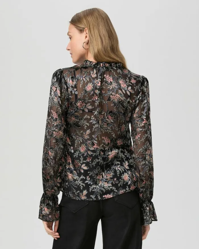 Tops and Blouses Women PAIGE Laurin Blouse 8211 Black Multi Satin