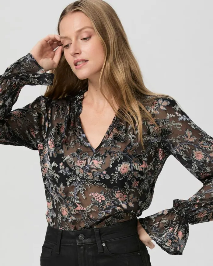 Tops and Blouses Women PAIGE Laurin Blouse 8211 Black Multi Satin