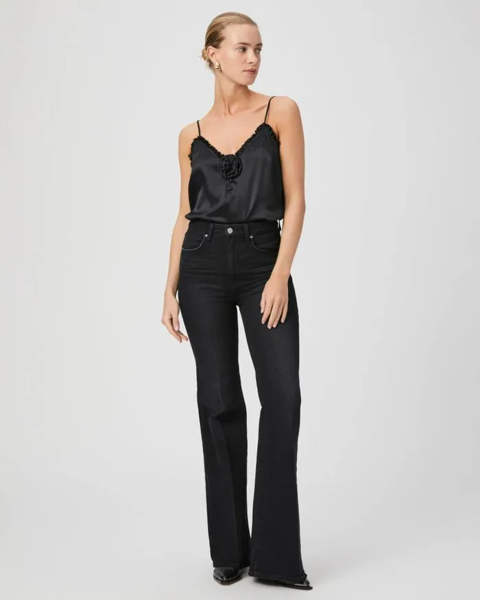 Tops and Blouses Women PAIGE Reina Cami Rosette 8211 Black Silk Satin Tops and Blouses Women PAIGE Reina Cami Rosette 8211 Black Silk Satin