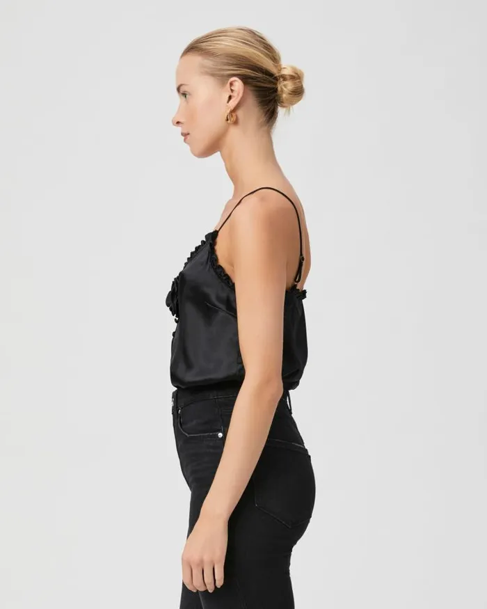 Tops and Blouses Women PAIGE Reina Cami Rosette 8211 Black Silk Satin Tops and Blouses Women PAIGE Reina Cami Rosette 8211 Black Silk Satin