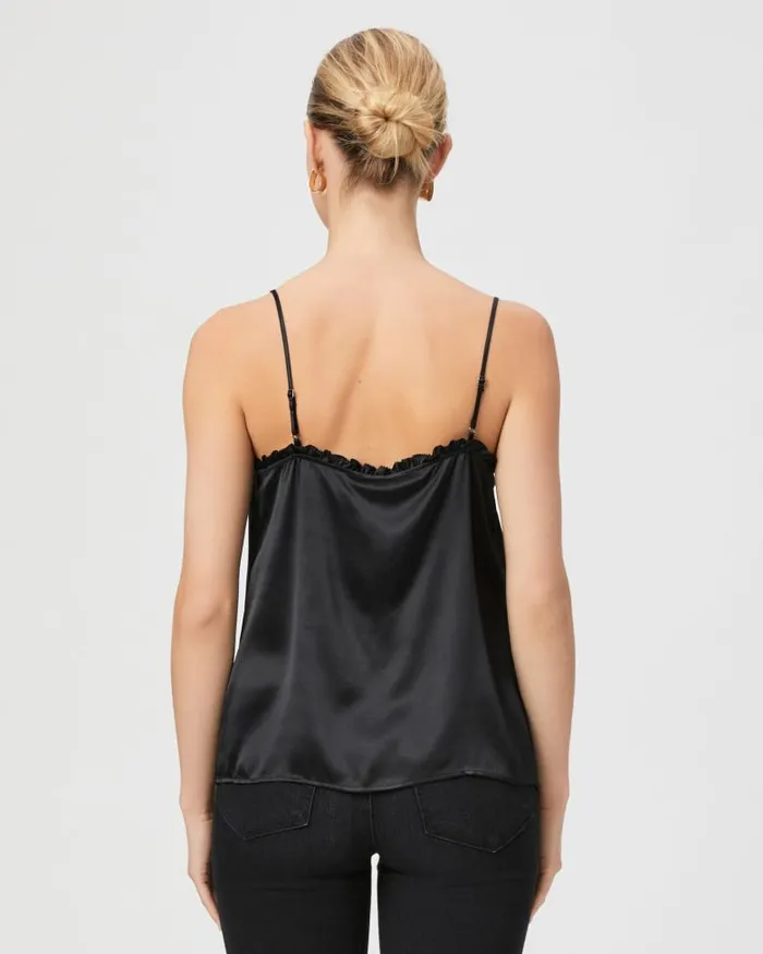Tops and Blouses Women PAIGE Reina Cami Rosette 8211 Black Silk Satin Tops and Blouses Women PAIGE Reina Cami Rosette 8211 Black Silk Satin