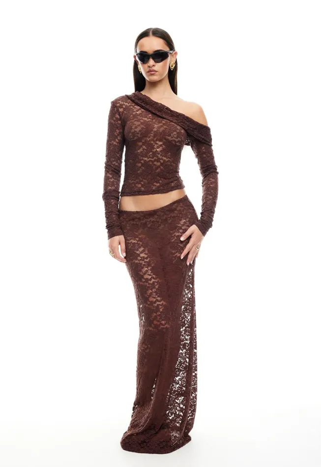 Tops Women Lioness Fashion BLACK SWAN OFF SHOULDER Chocolate