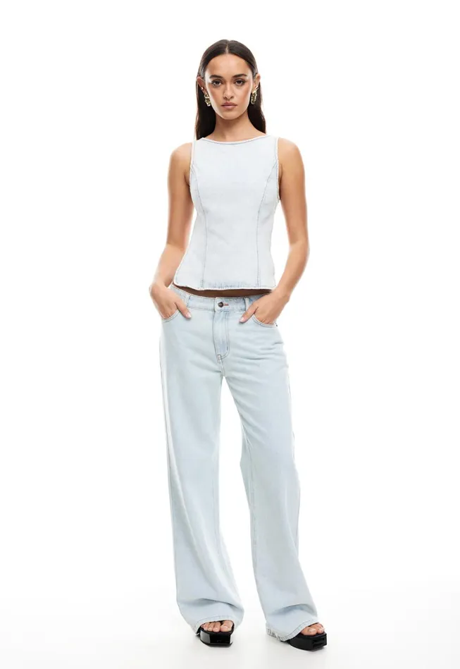 Tops Women Lioness Fashion RIDER BACKLESS TOP Light Denim Tops Women Lioness Fashion RIDER BACKLESS TOP Light Denim