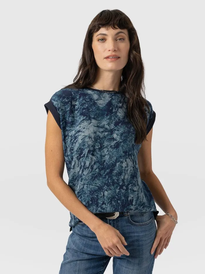 Turn Up Contrast Tee 8211 Blue Marble Blue Marble Women Saint And Sofia TShirts and Tanks Turn Up Contrast Tee 8211 Blue Marble Blue Marble Women Saint And Sofia TShirts and Tanks