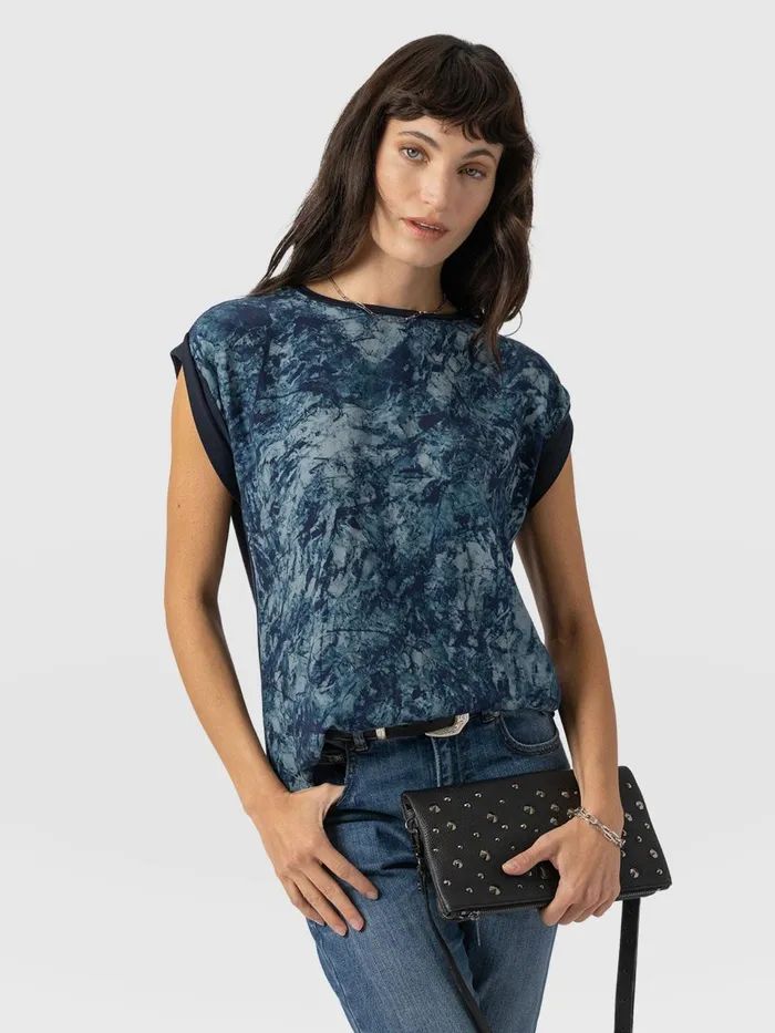 Turn Up Contrast Tee 8211 Blue Marble Blue Marble Women Saint And Sofia TShirts and Tanks