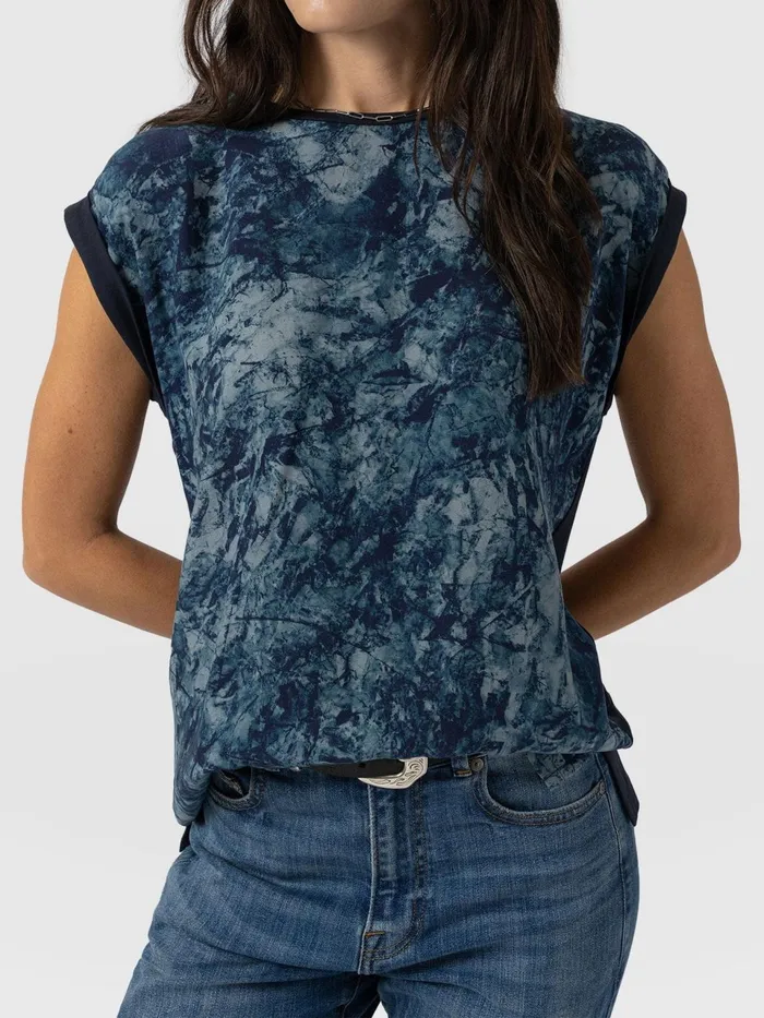 Turn Up Contrast Tee 8211 Blue Marble Blue Marble Women Saint And Sofia TShirts and Tanks