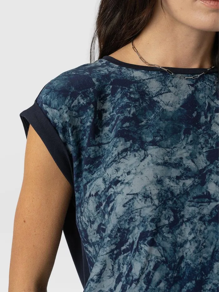 Turn Up Contrast Tee 8211 Blue Marble Blue Marble Women Saint And Sofia TShirts and Tanks