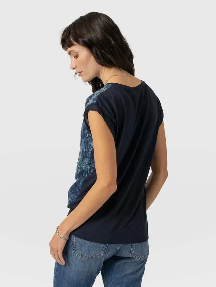 Turn Up Contrast Tee 8211 Blue Marble Blue Marble Women Saint And Sofia TShirts and Tanks
