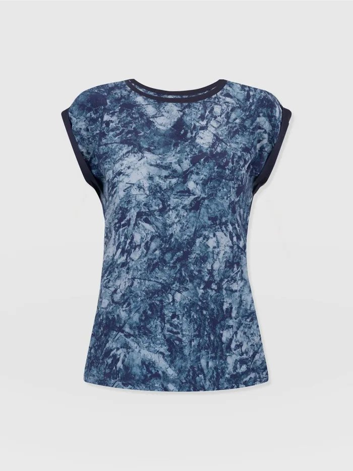 Turn Up Contrast Tee 8211 Blue Marble Blue Marble Women Saint And Sofia TShirts and Tanks