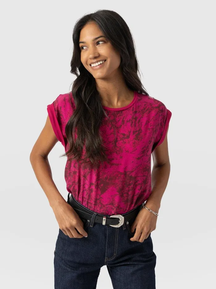 Turn Up Contrast Tee 8211 Pink Marble Pink Marble Women Saint And Sofia TShirts and Tanks